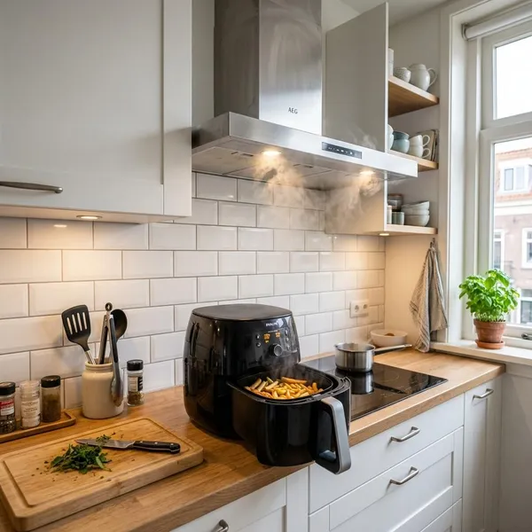 moet airfryer onder afzuigkap